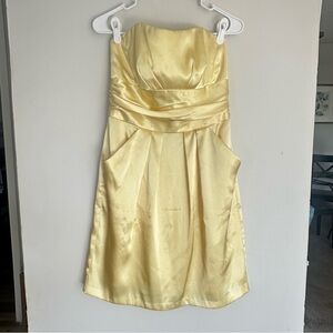 David's Bridal Yellow Pleated Strapless Sheath Dress